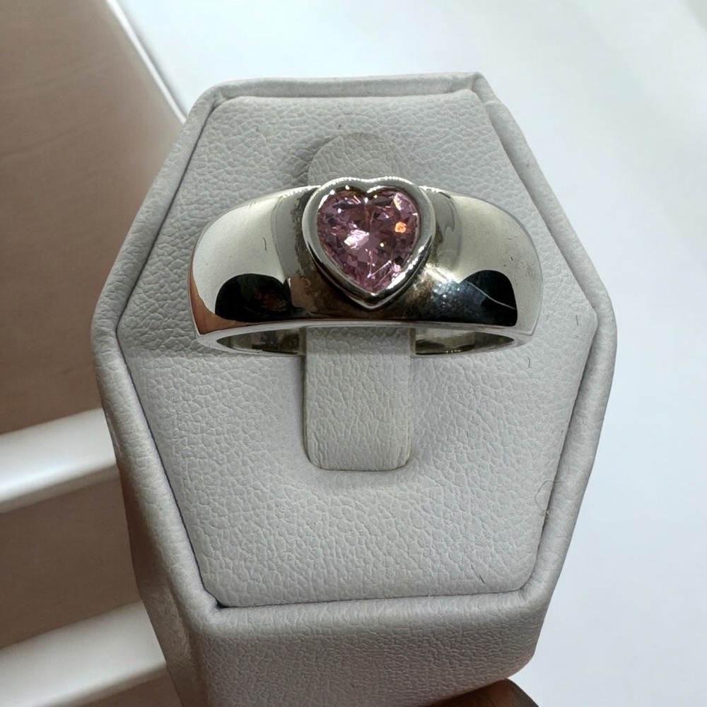 Sterling Silver Ring with Pink Heart Stone